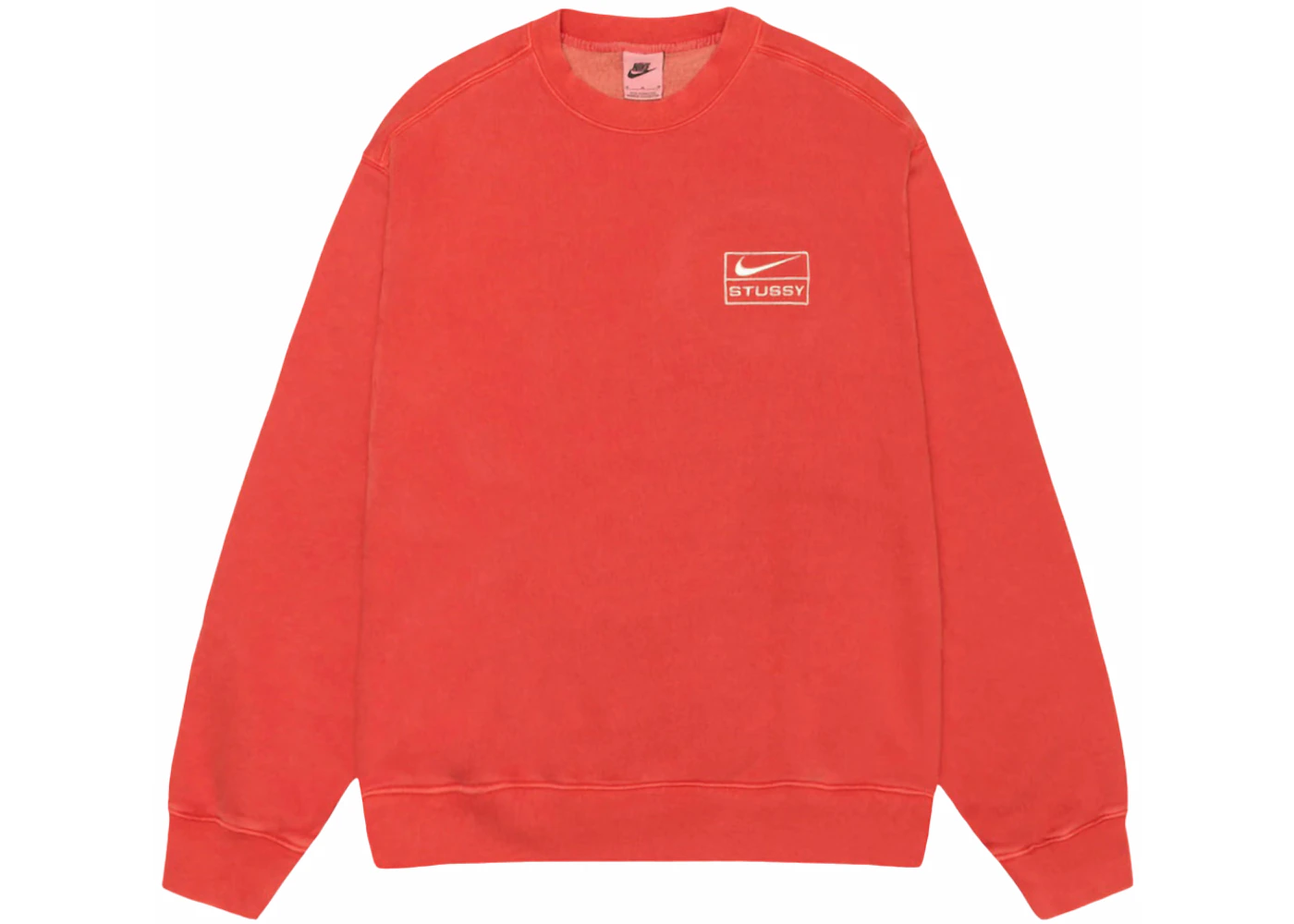 Stussy x Nike Pigment Dyed Fleece Crew Habanero Red Men's FW23 US