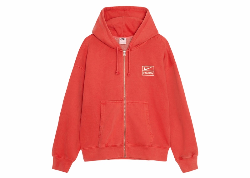 Stussy x Nike Pigment Dyed Fleece Zip Hoodie Habanero Red Men's