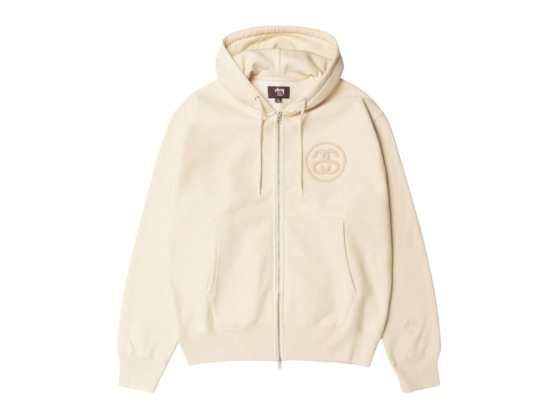 Pre-owned Stussy Men's X Wales Bonner Fleece Zip Hoodie In Ivory In White