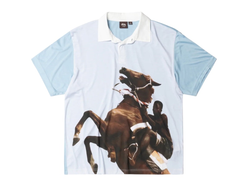 Stussy x Wales Bonner Silk Polo Blue Men's - FW25 - US