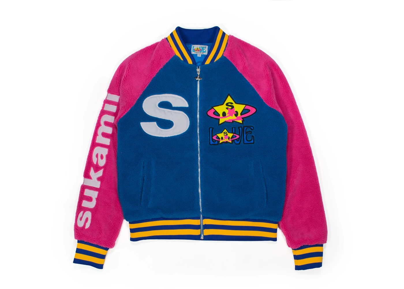 Sukamii Love Sherpa Bomber Jacket Blue/Pink Men's - US