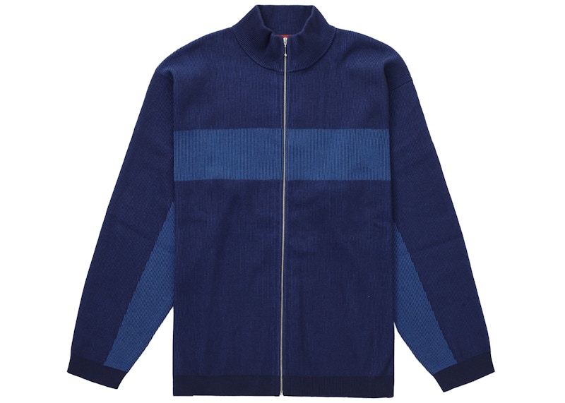 Supreme 2-Tone Ribbed Zip Up Sweater Blue