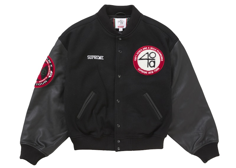 Pre-owned Supreme Men's  40 Acres Malcolm X Varsity Jacket In Black