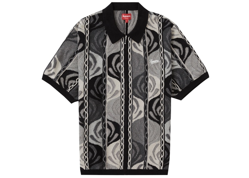 Supreme Abstract Textured Zip Up Polo Black