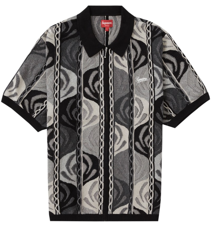 Supreme Abstract Textured Zip Up Polo Black Men's SS22 US