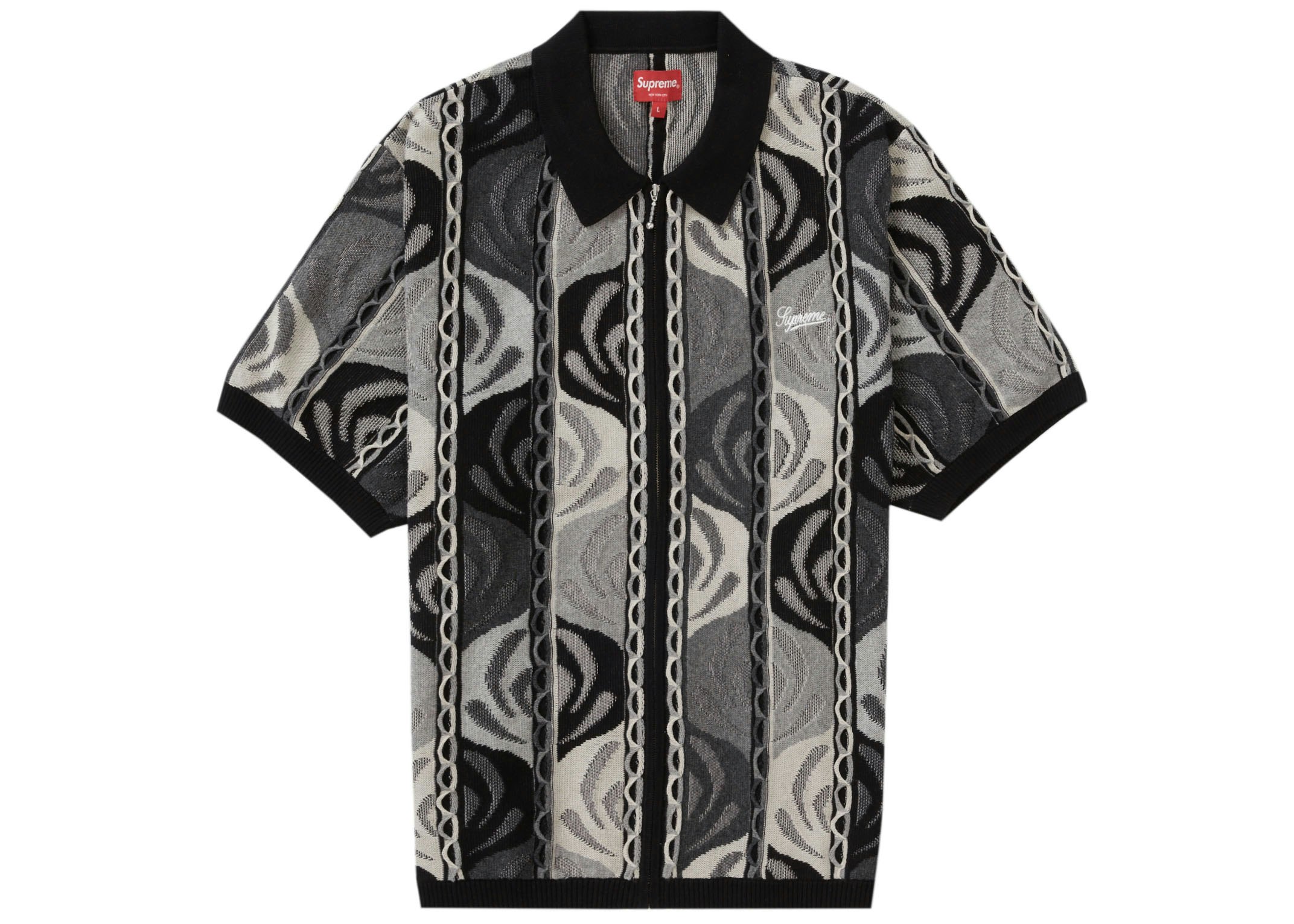 Supreme Abstract Textured Zip Up Polo Black SS22 US