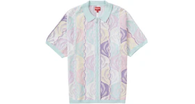 Supreme Abstract Textured Zip Up Polo Pale Blue