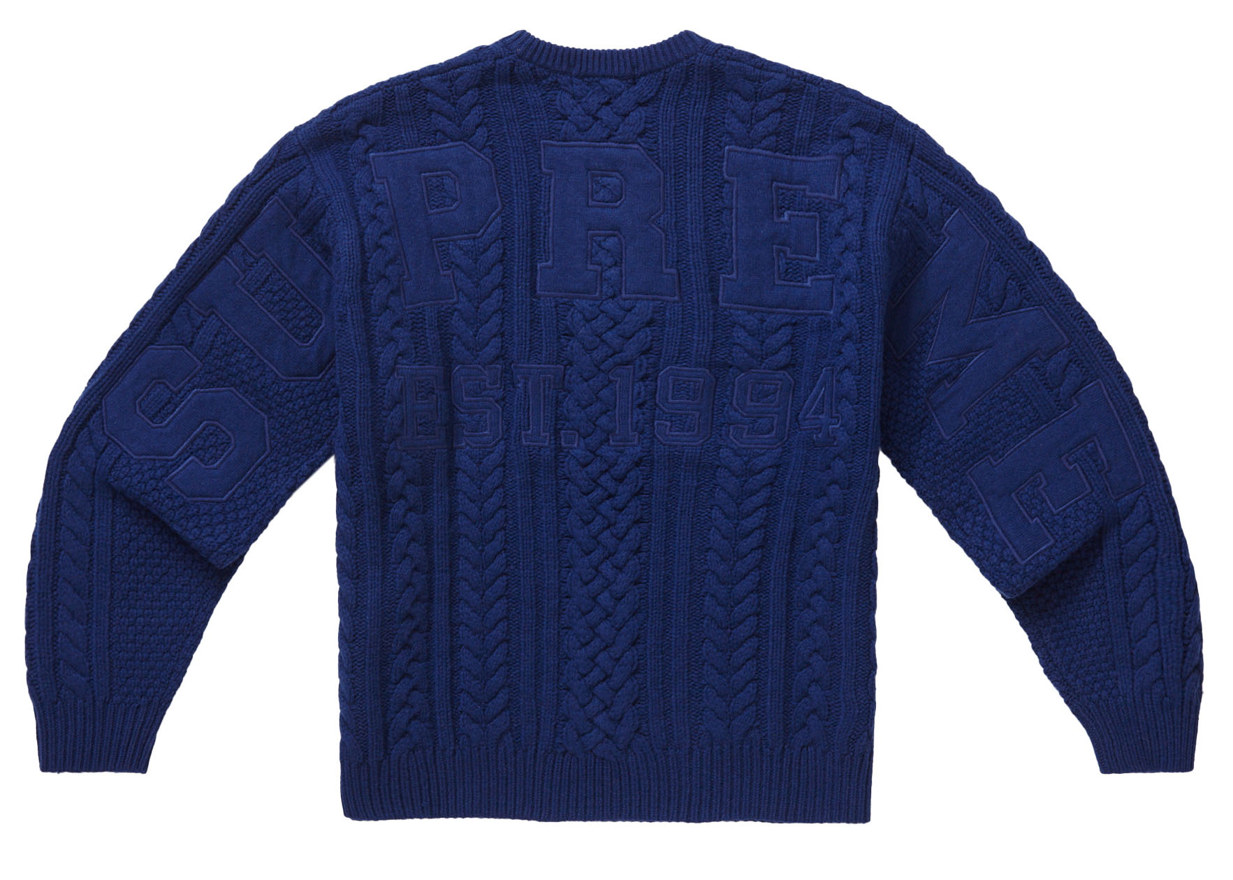 Supreme Appliqué Cable Knit Sweater Navy Men's - FW23 - US