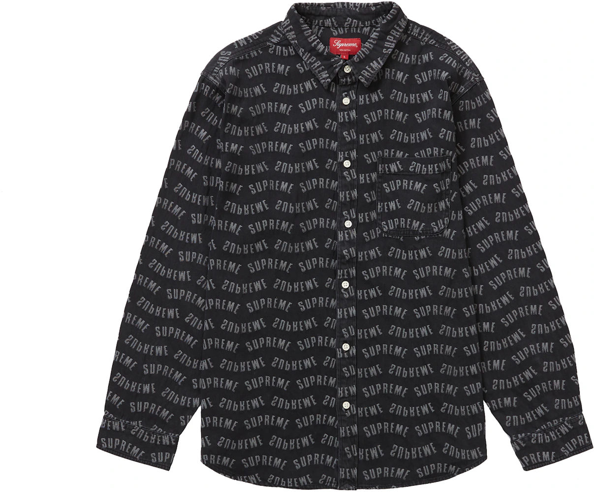 Kool Kiy Supreme Trademark Jacquard Men's Denim Shirt - 'Washed Black' Multi / S