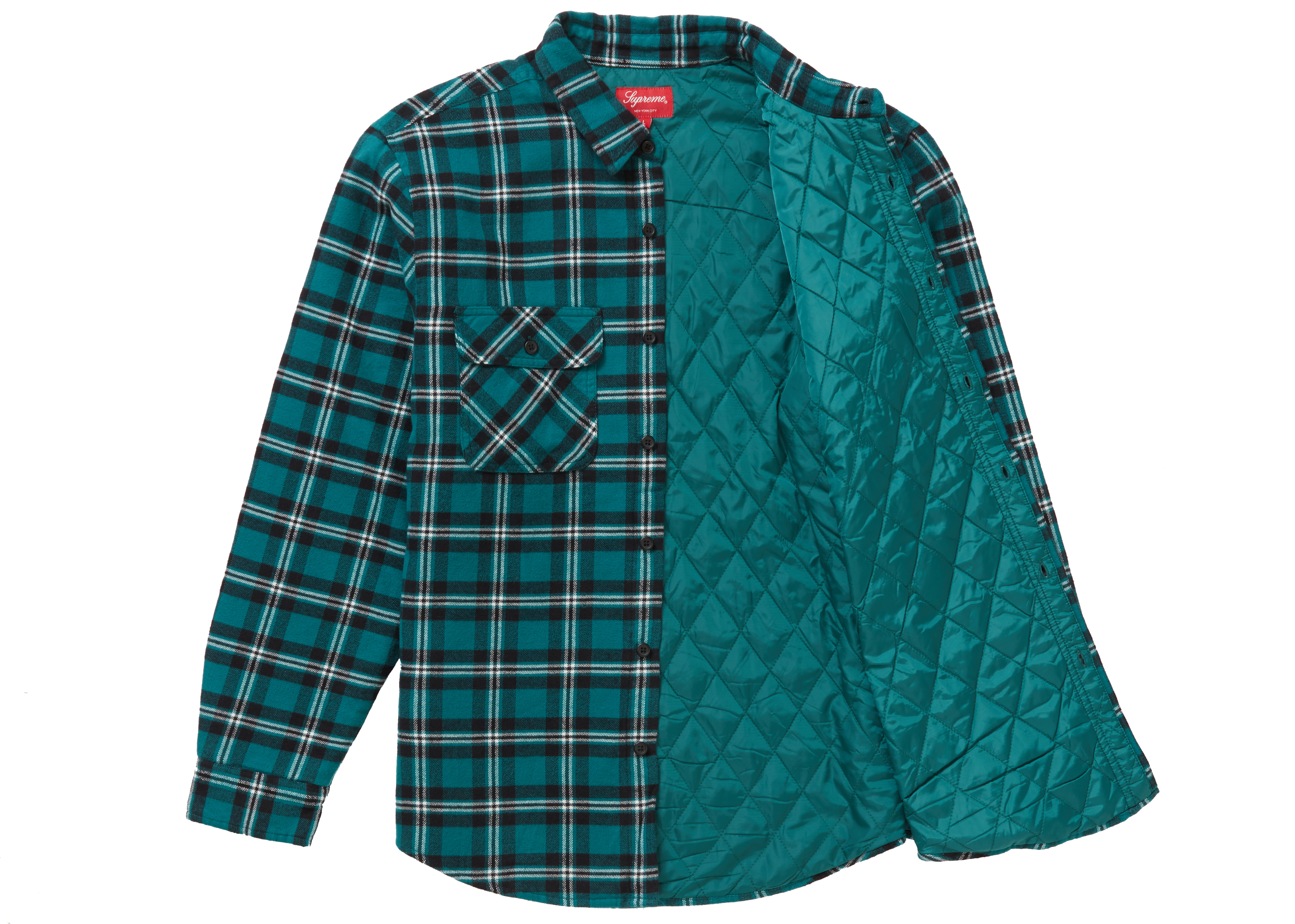 Supreme Arc Logo Quilted Flannel Shirt Green メンズ - FW19 - JP