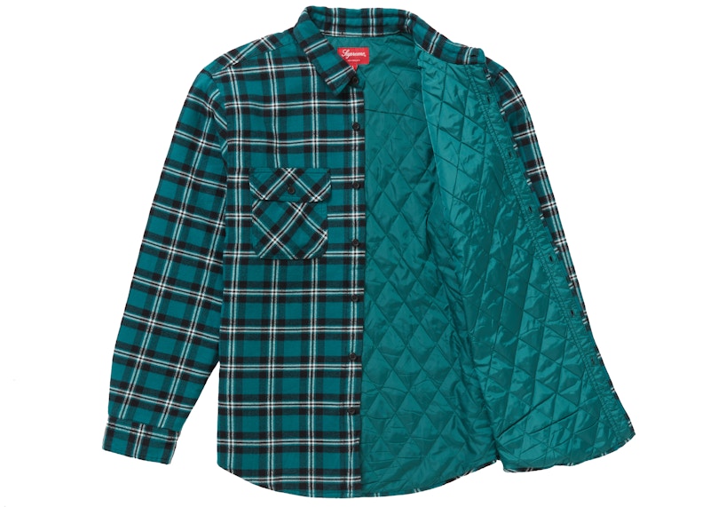 Supreme Arc Logo Quilted Flannel Shirt Green Men's - FW19 - US