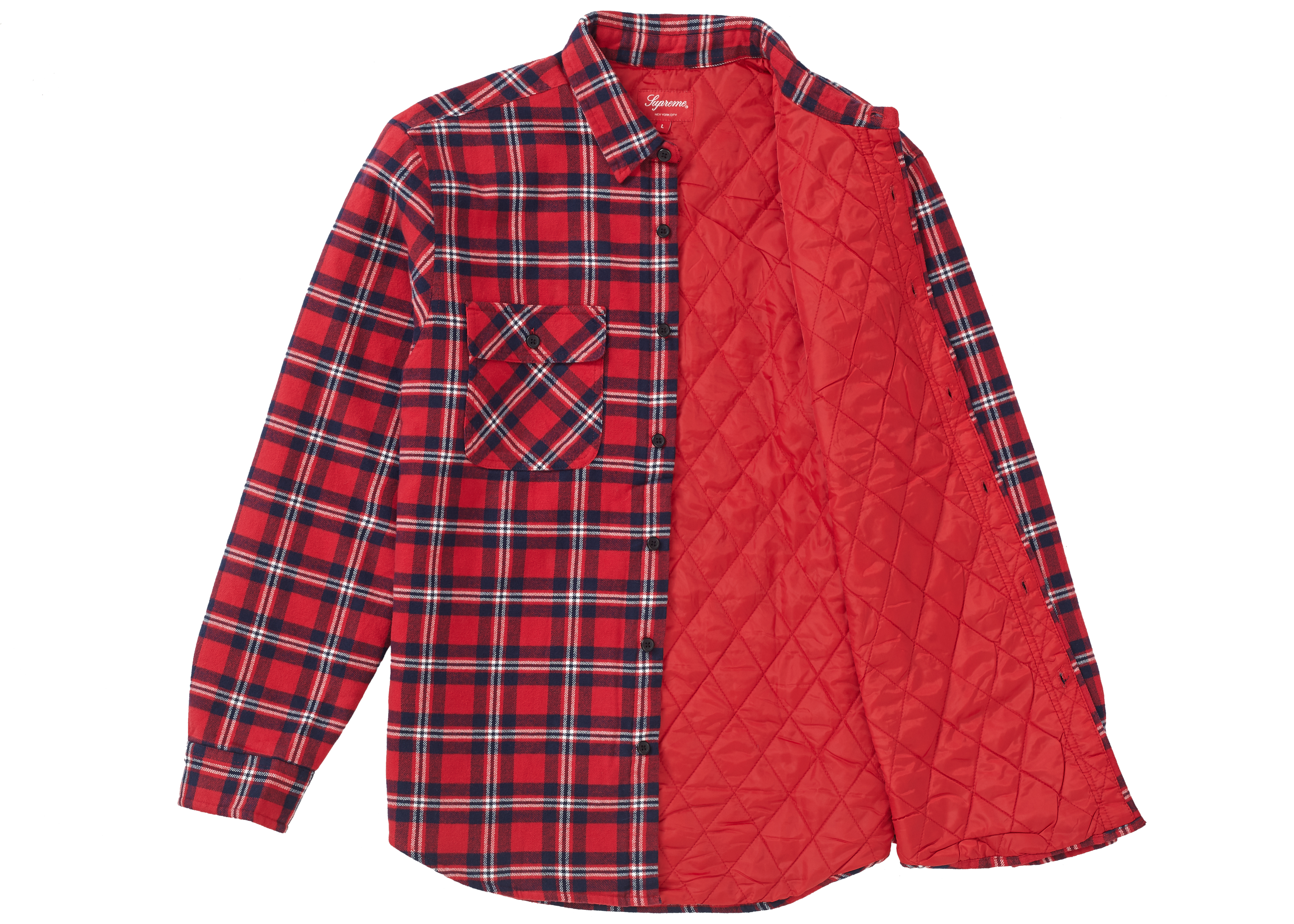 Supreme Arc Logo Quilted Flannel Shirt Red メンズ - FW19 - JP