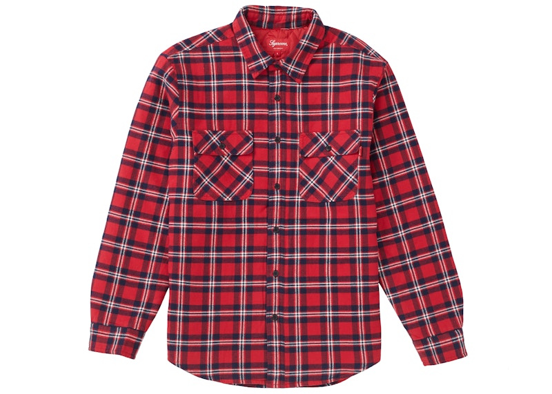 Supreme Arc Logo Quilted Flannel Shirt Red メンズ - FW19 - JP