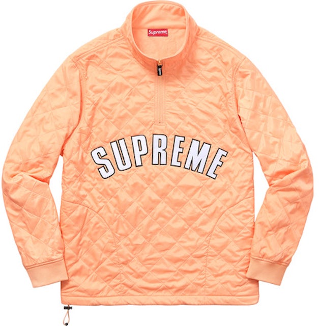 Supreme Quilted Arc Logo Half Zip Pullover Peach size Large Box Logo S/S 17