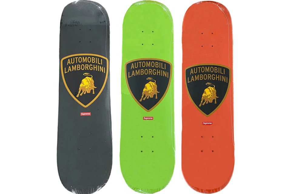 Supreme Automobili Lamborghini Skateboard Deck Black/Lime/Orange Set