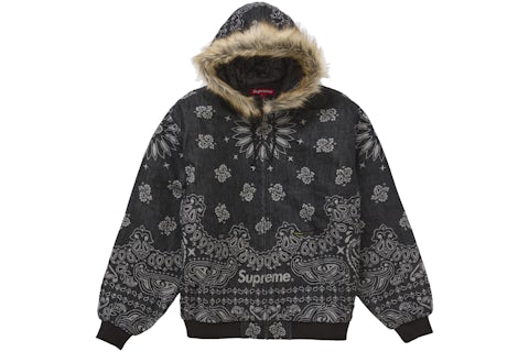 Supreme Bandana Jacquard Denim Hooded Work Jacket Black Men's