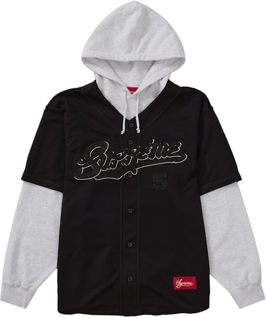 Supreme baseball jersey and denim hoodie, two-for-one.