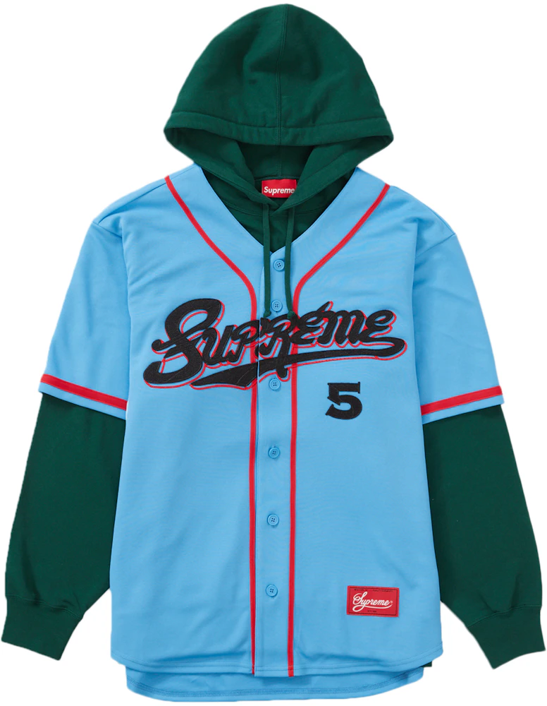 Supreme Baseball Jersey Hooded Sweatshirt Light Blue Men's - SS22 - US