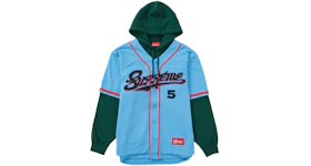 Supreme Baseball Jersey Hooded Sweatshirt Light Blue
