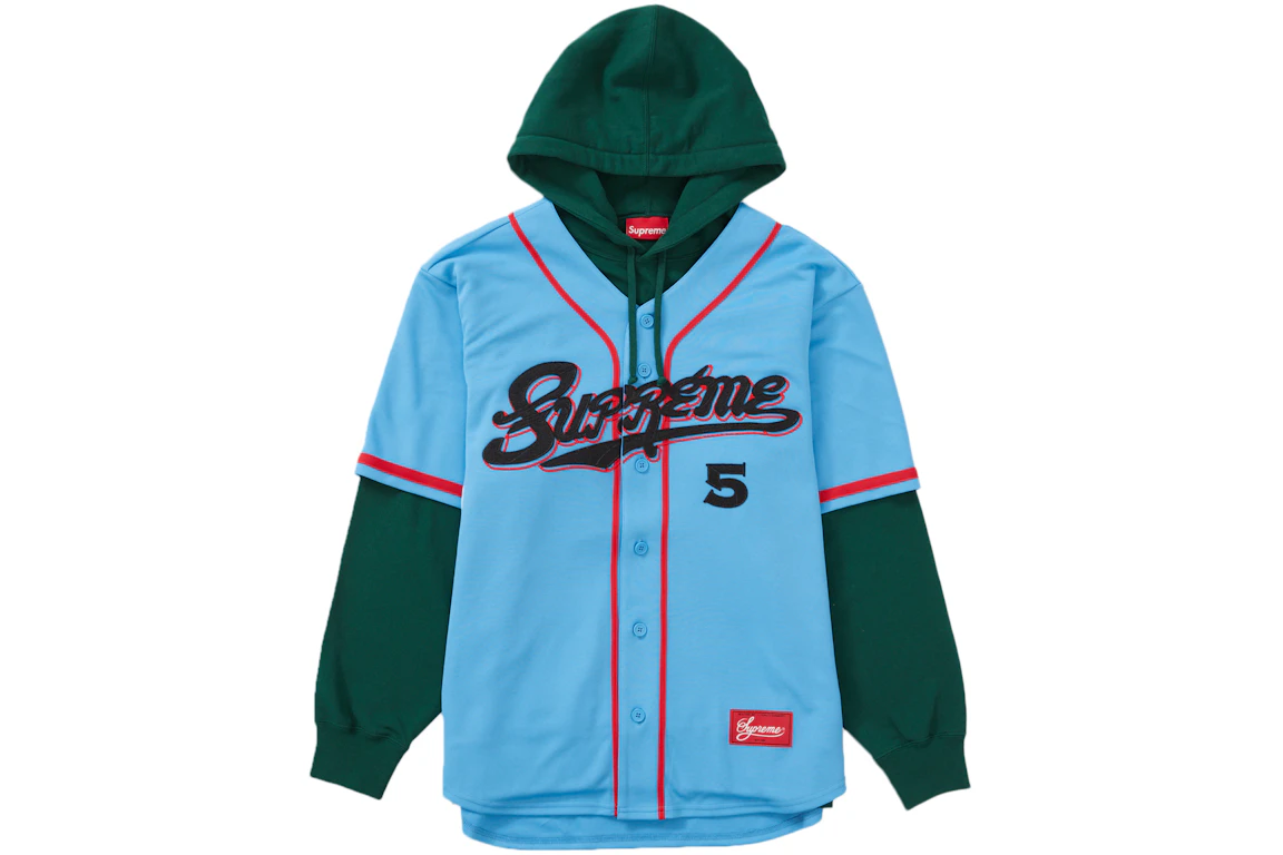 Supreme Baseball Jersey Hooded Sweatshirt Light Blue