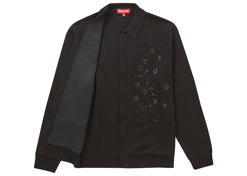 supreme  beaded applique cardigan ブラック Mトップス