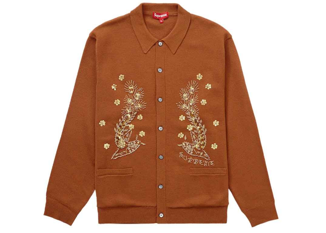 Pre-owned Supreme Beaded Applique Cardigan Rust