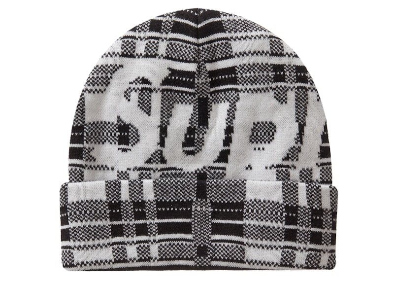 week11Supreme Big Logo Beanie White Plaid チェック - ニット