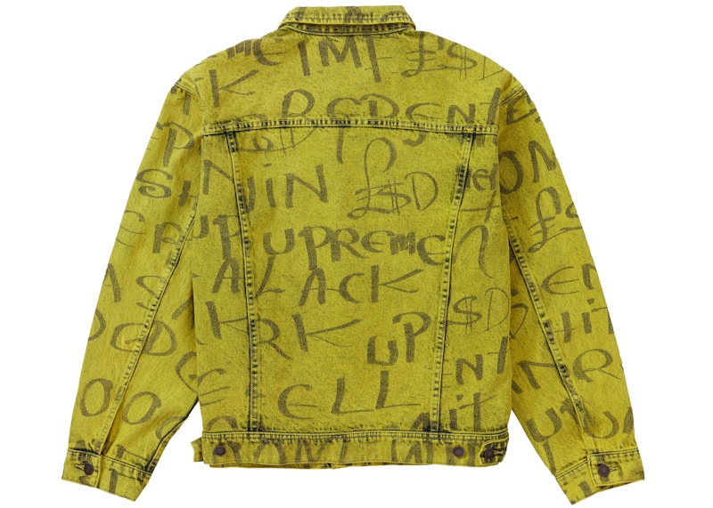 Supreme Black Ark Denim Trucker Jacket Fluorescent Yellow Men's