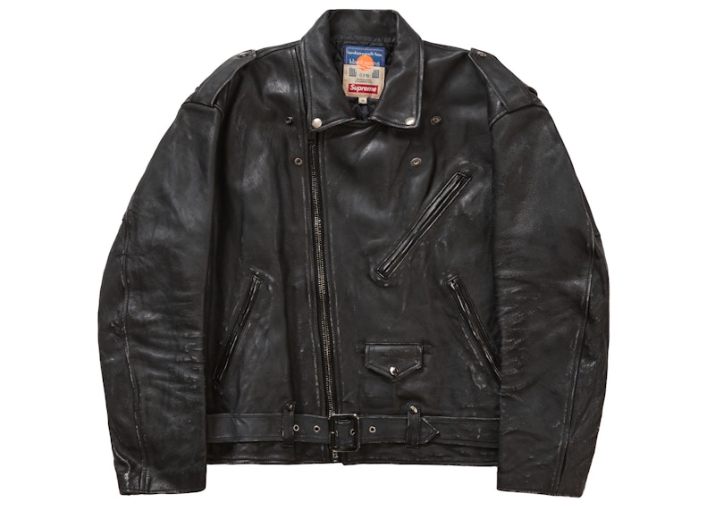 Supreme Blackmeans Painted Leather Motorcycle Jacket Black