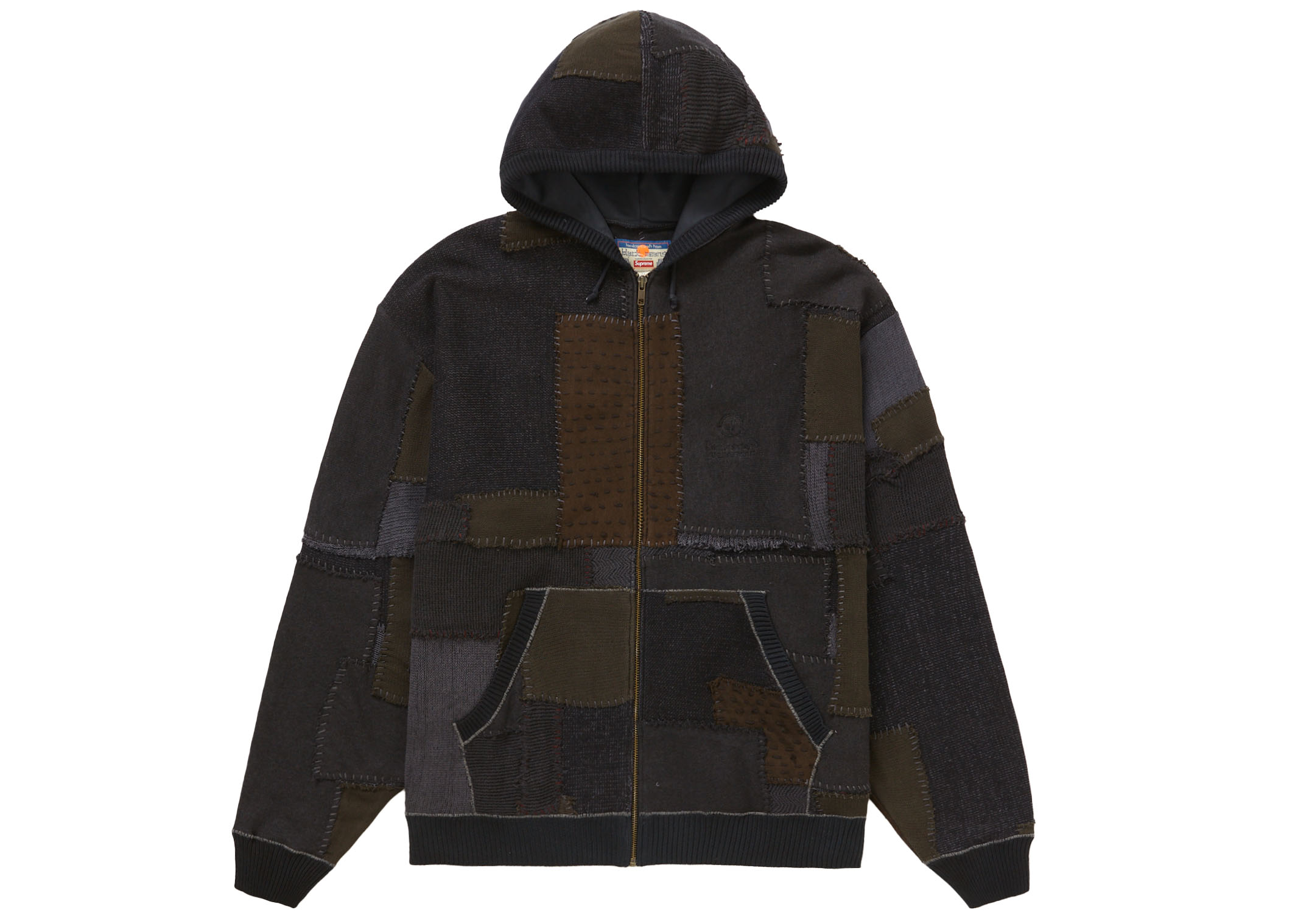 Supreme Blackmeans Patchwork Zip Up Hooded Sweater Black