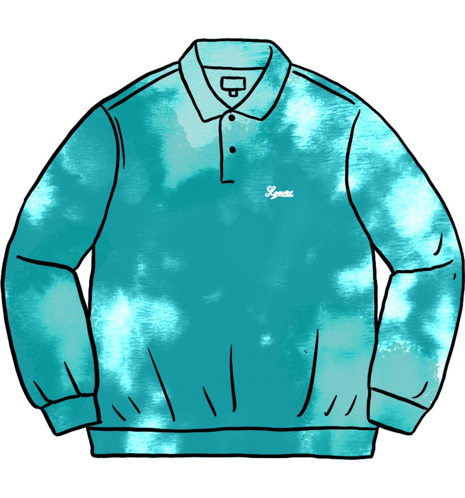 Supreme Bleached Velour L/S Polo Aqua