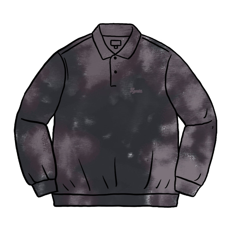 Supreme Bleached Velour L/S Polo Black Men's - SS21 - US