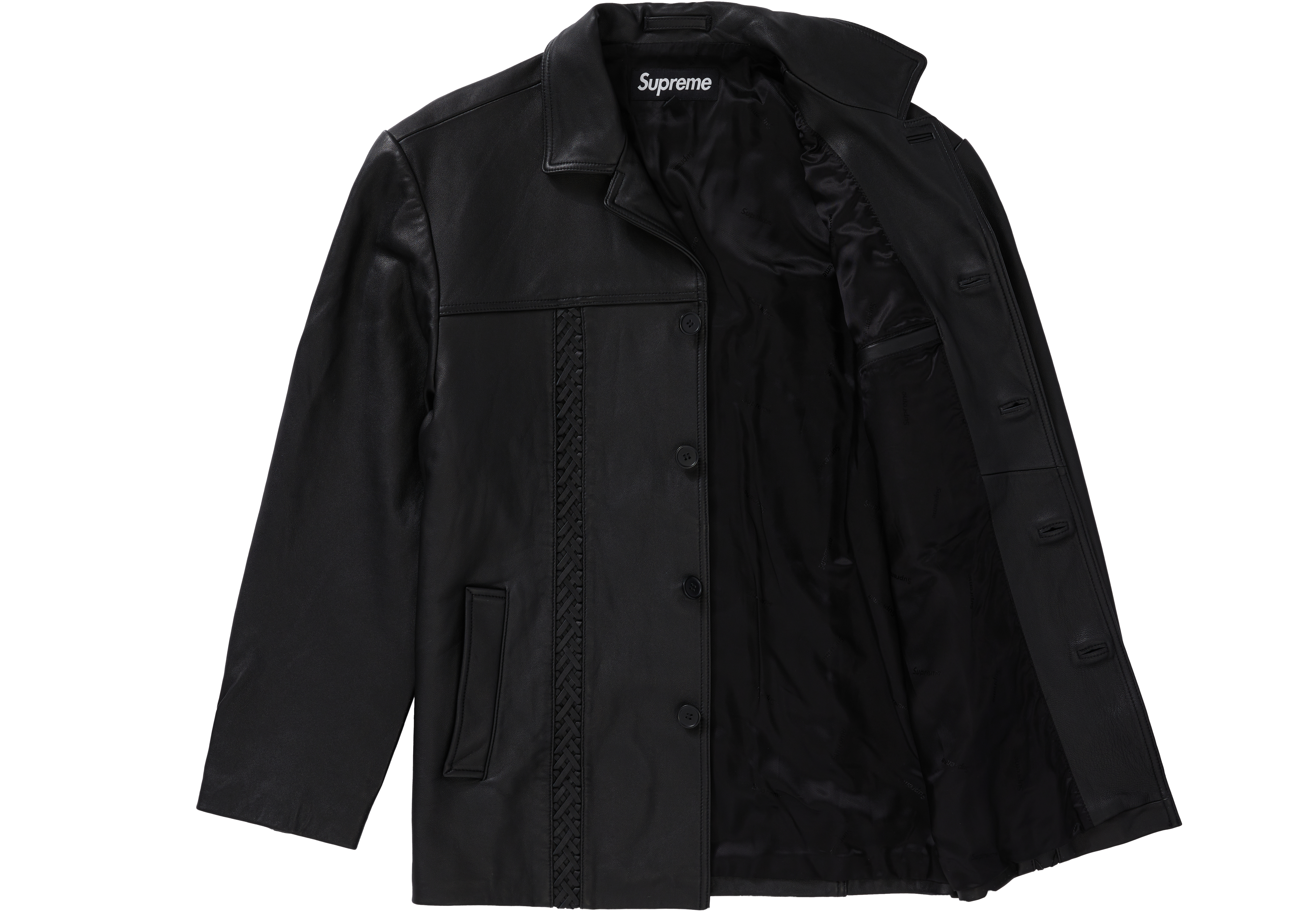 Supreme Braided Leather Overcoat Black Men's - SS21 - US