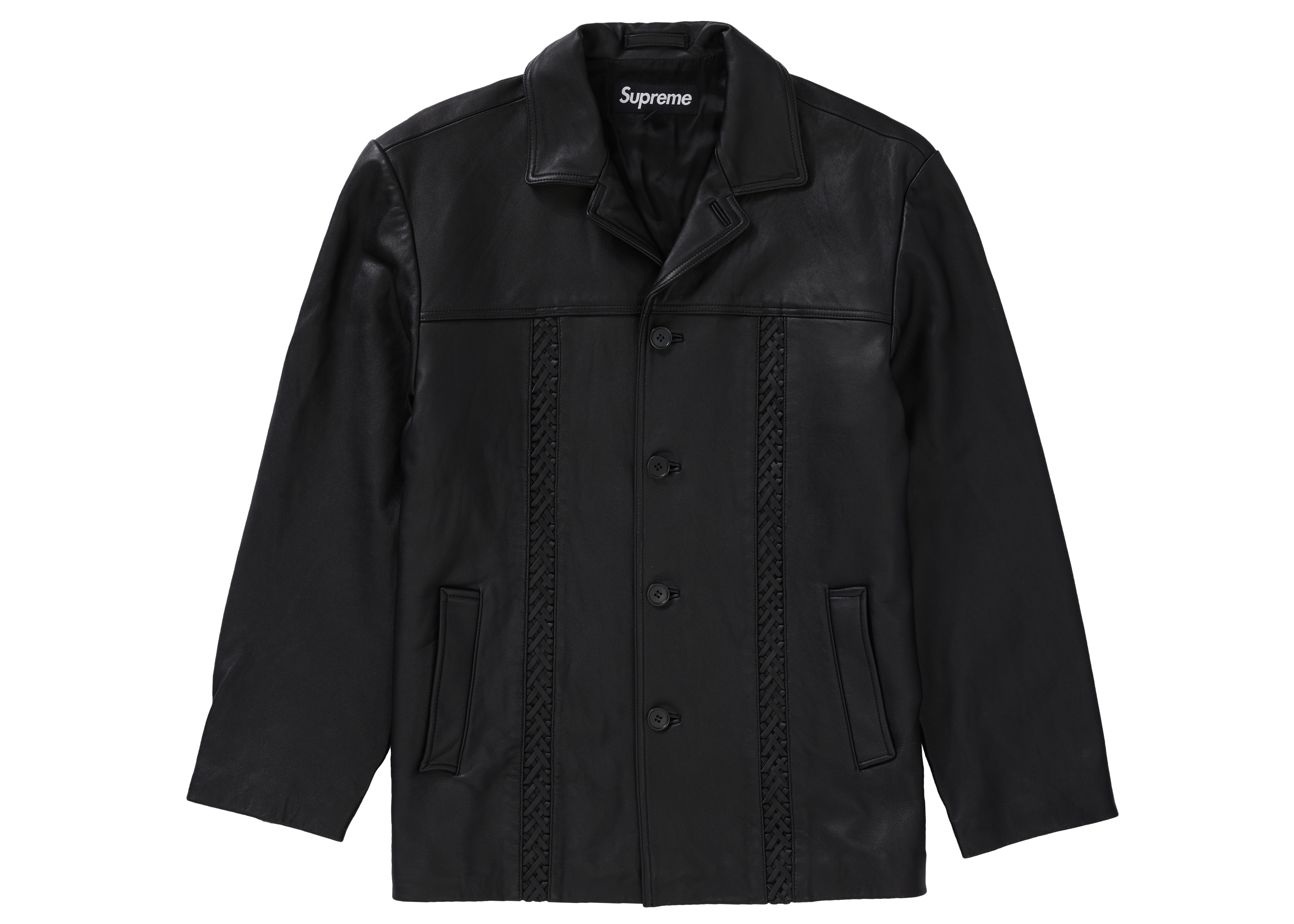 Supreme Braided Leather Overcoat Black メンズ - SS21 - JP