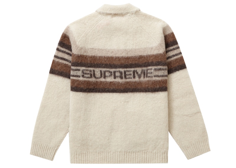 Supreme Brushed Wool Zip Up Sweater Cream