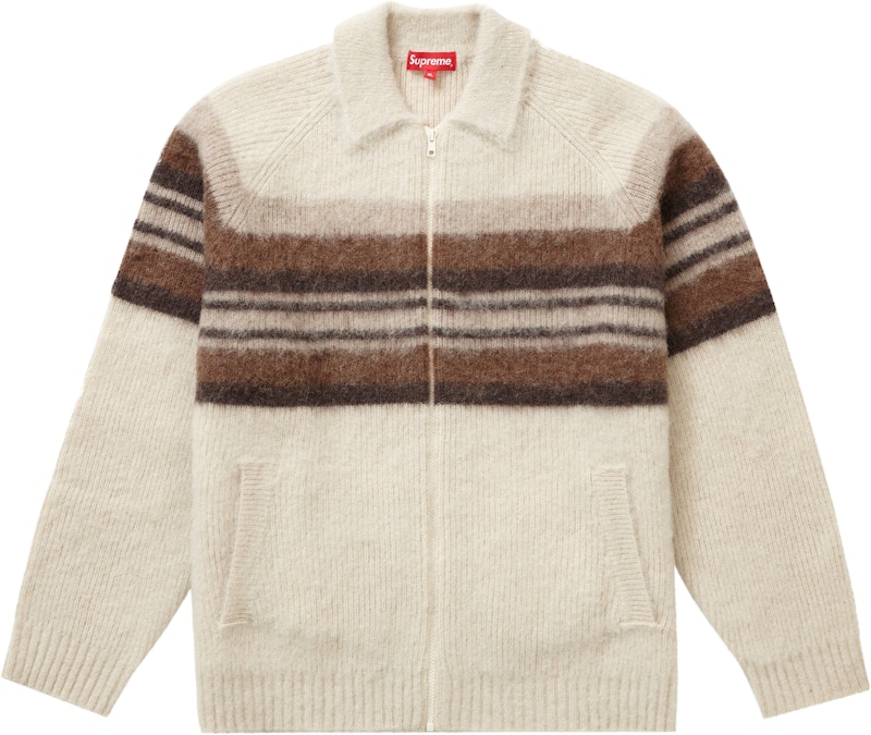 Supreme Brushed Wool Zip Up Sweater Cream - FW19