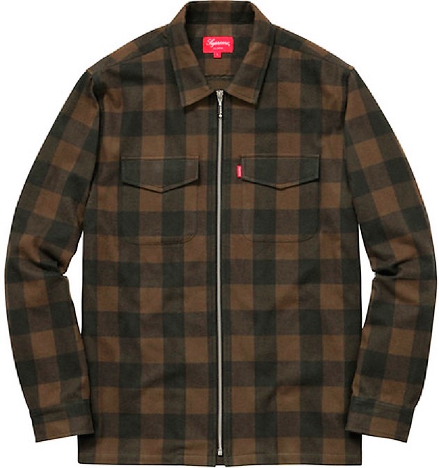 Supreme Buffalo Plaid Flannel Zip Shirt Brown - SS16 メンズ - JP