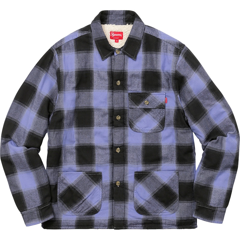 Supreme Buffalo Plaid Sherpa Lined Chore Shirt Light Blue Men's - FW17 - US