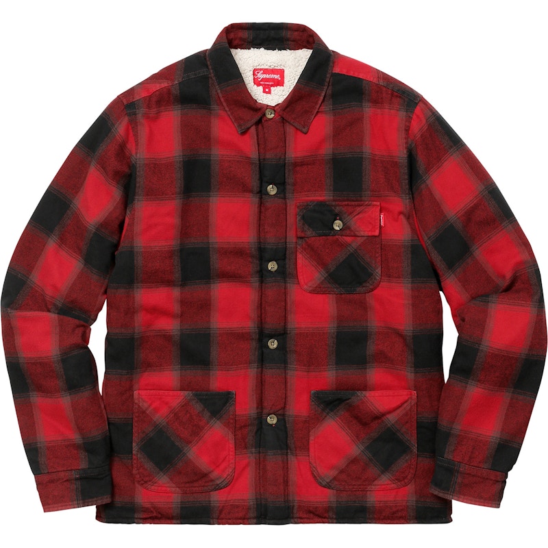 Supreme Buffalo Plaid Sherpa Lined Chore Shirt Red - FW17 男士- TW