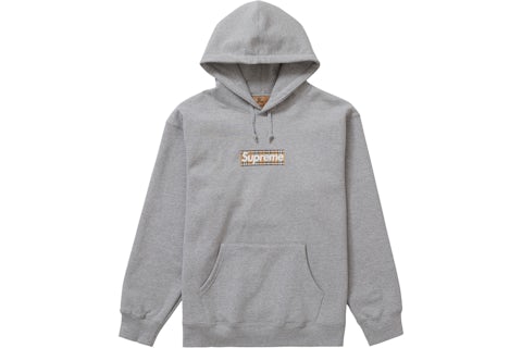 Supreme Burberry Box Logo Hooded Sweatshirt Heather Grey Men's