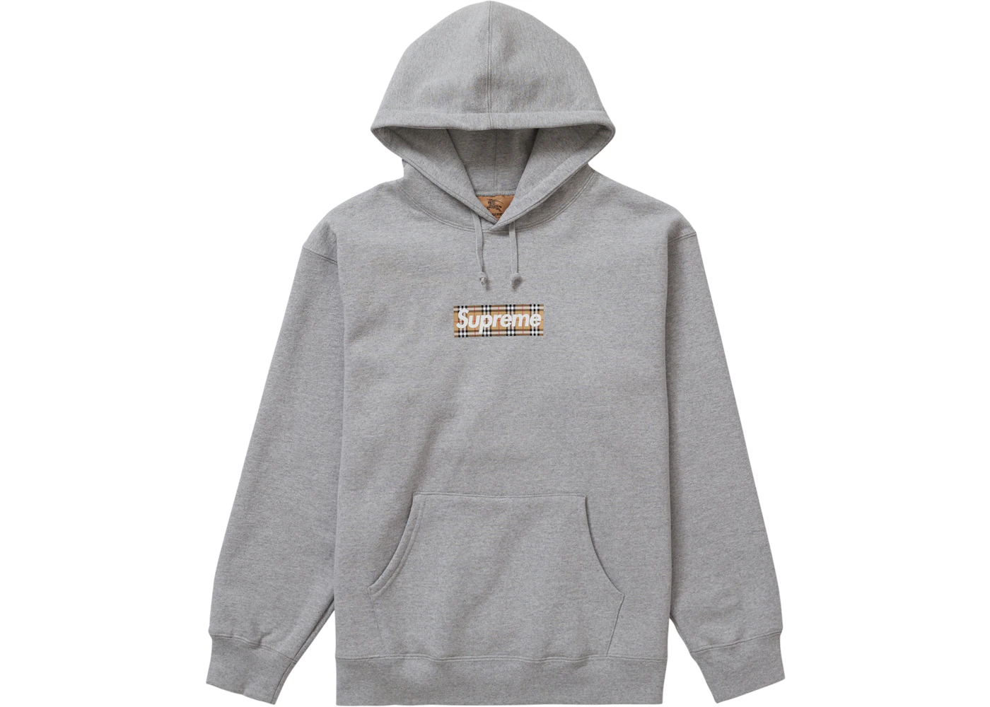 Supreme Burberry Box Logo Hooded Sweatshirt Heather Grey Men's