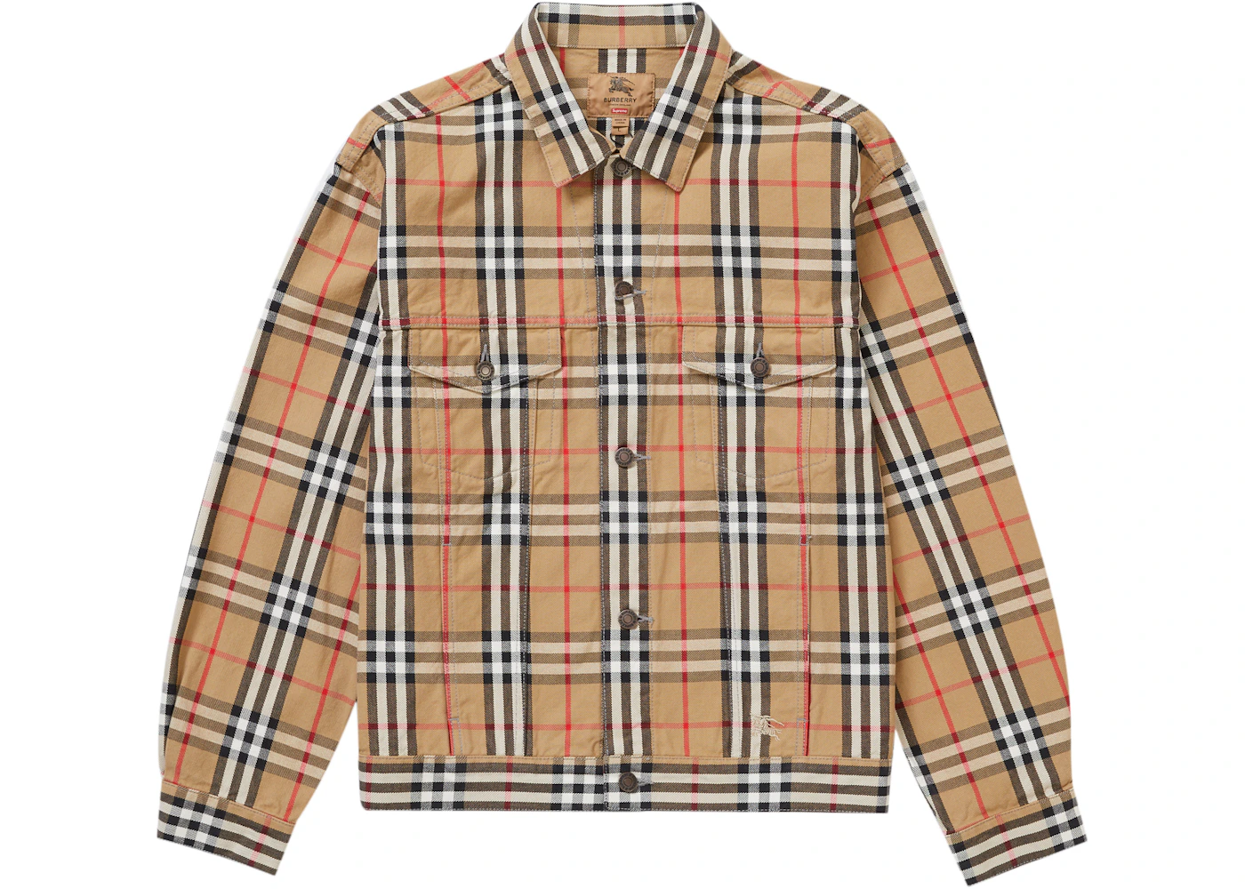 Supreme Burberry Denim Trucker Jacket Beige Men's SS22 US