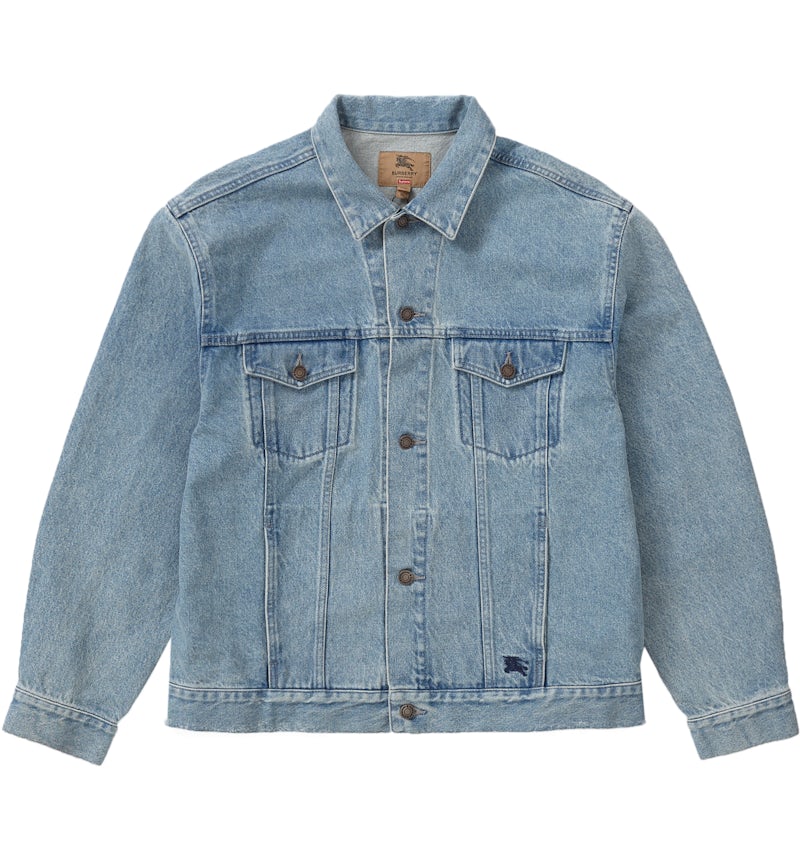 Supreme Burberry Denim Trucker Jacket Washed Blue Men's SS22 US