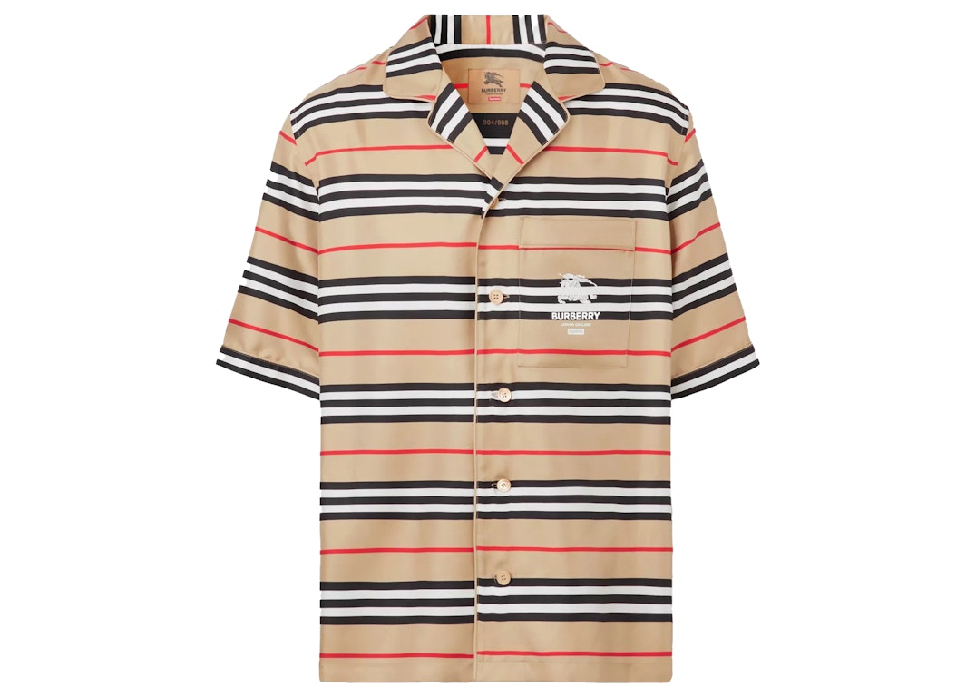 Pre-owned Supreme Burberry Icon Silk Pajama Shirt Archive Beige