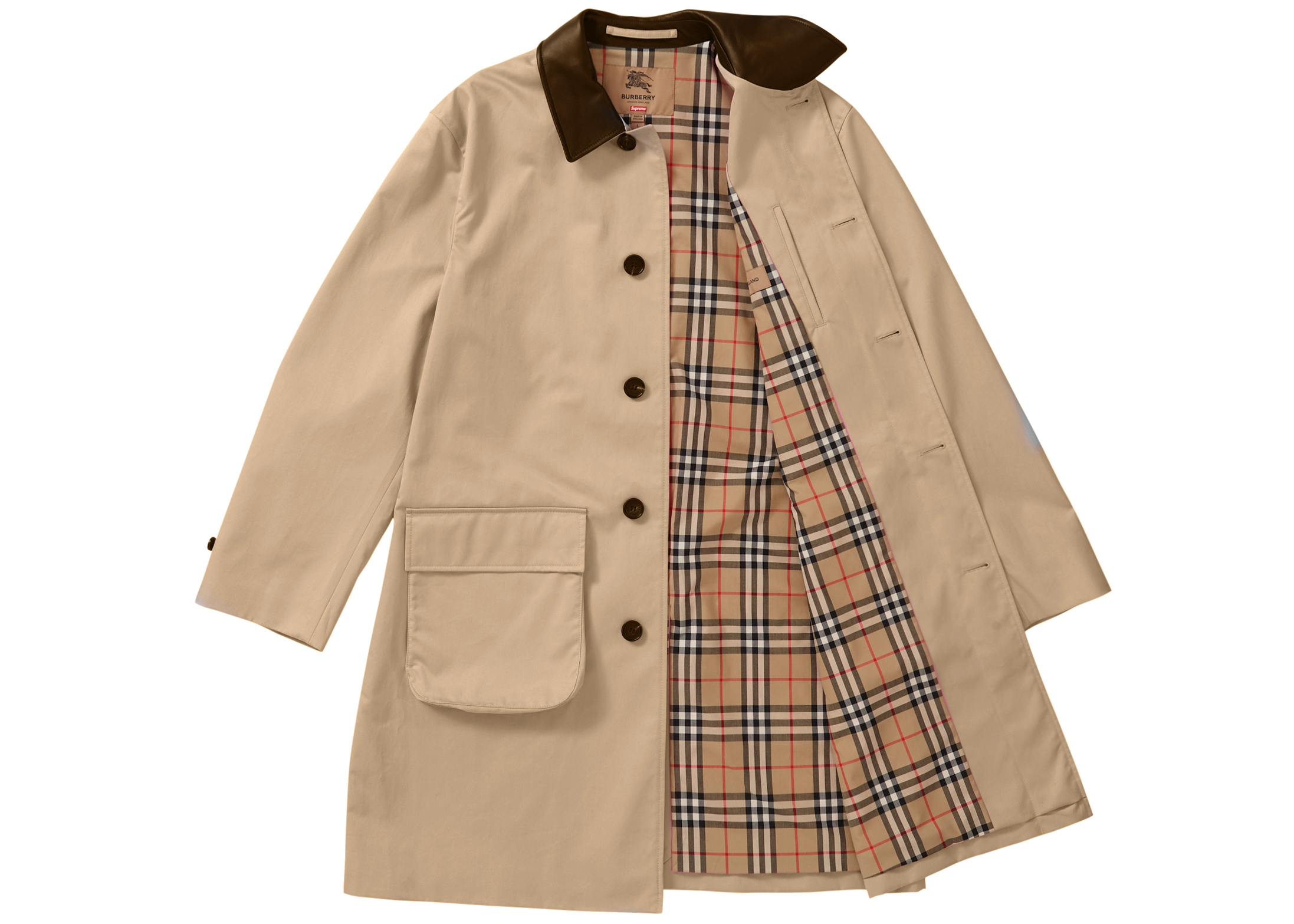 Supreme Burberry Leather Collar Trench Beige Men's - SS22 - US