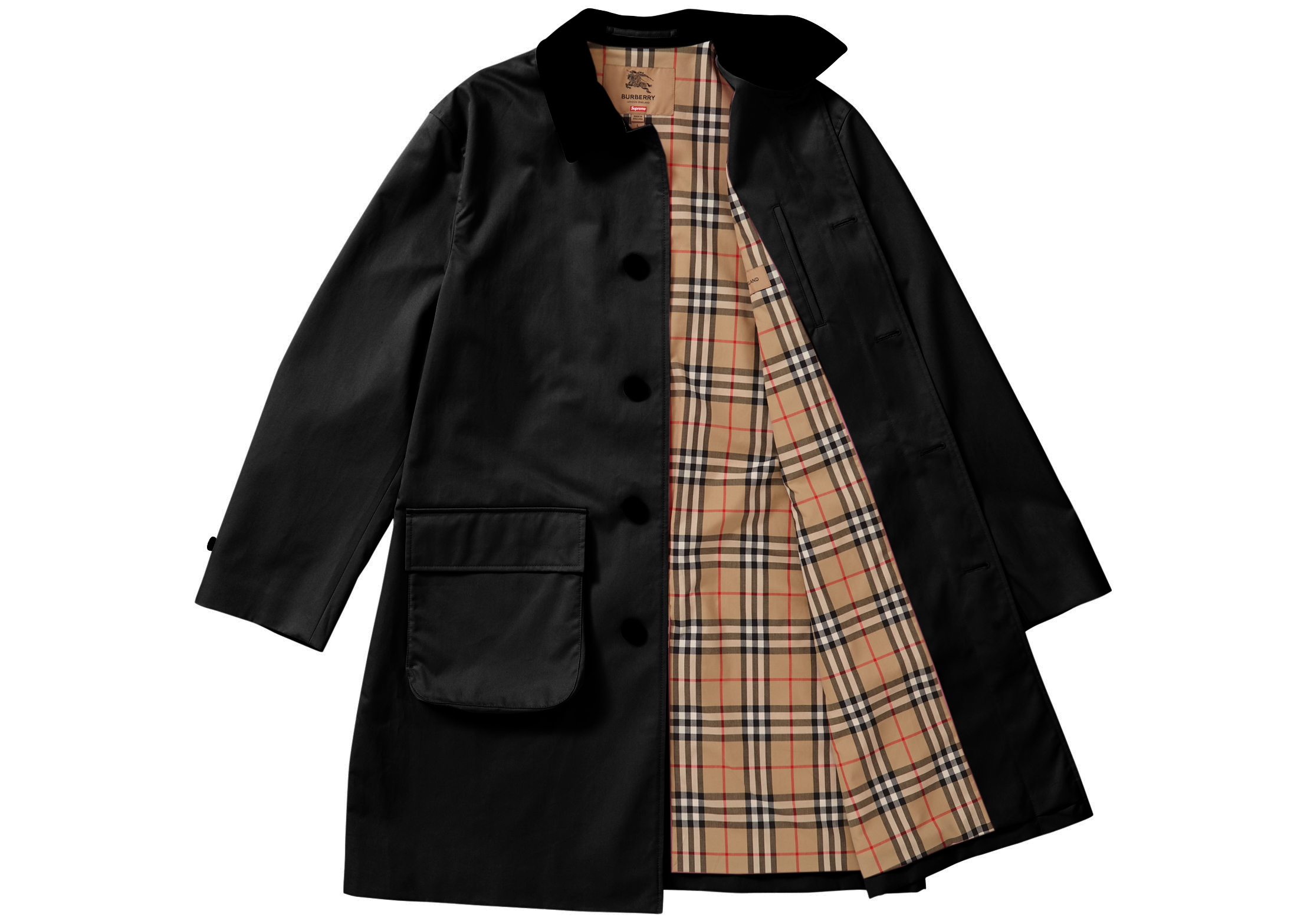 Supreme Burberry Leather Collar Trench Black