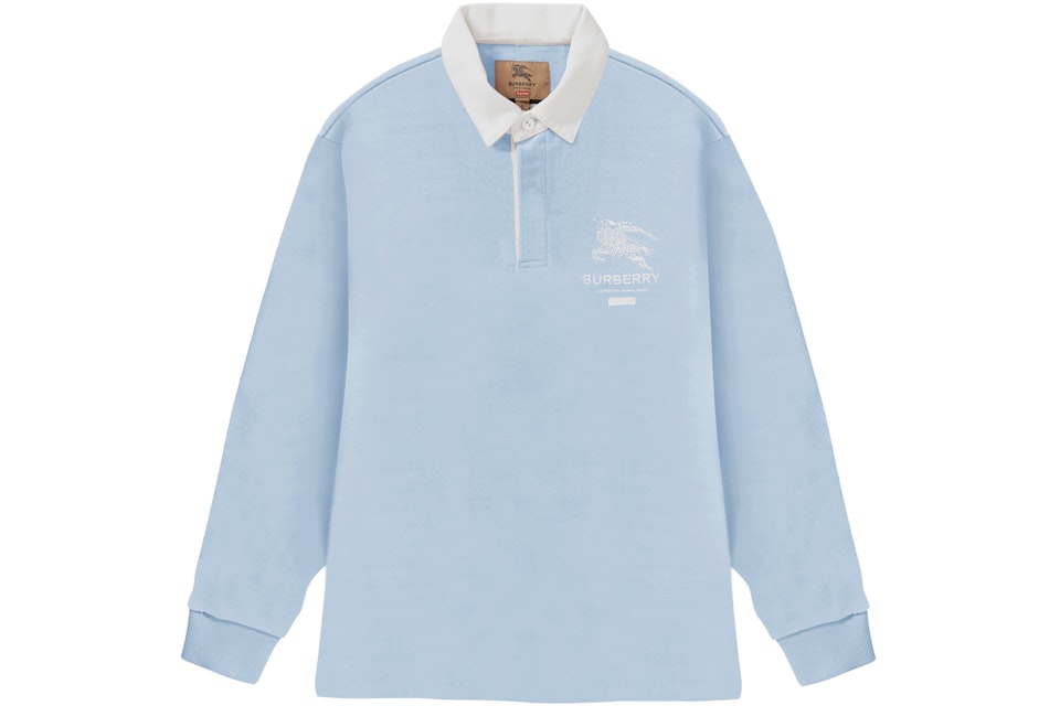 Supreme Burberry Rugby Pale Blue Ss22, Baby Blue And White Rugby Shirt