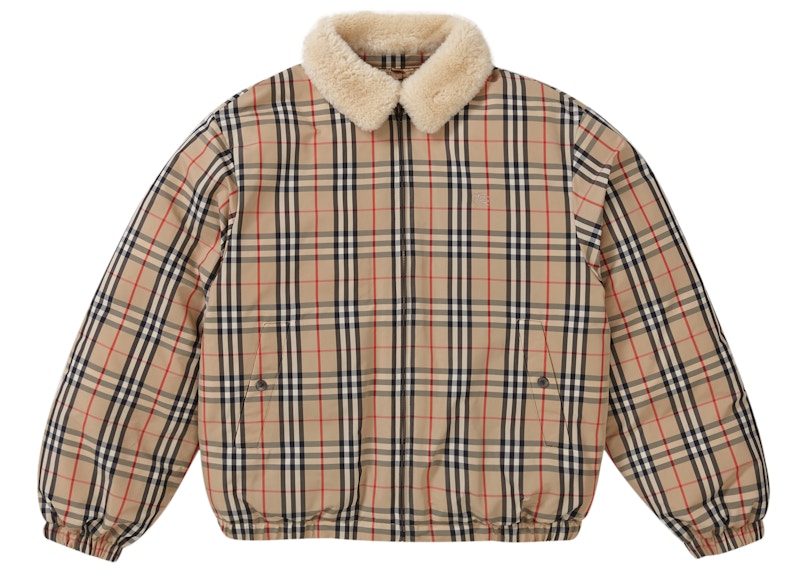 Supreme Burberry Shearling Collar Down Puffer Jacket Beige Men's