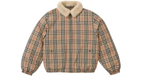 Supreme Burberry Shearling Collar Down Puffer Jacket Beige