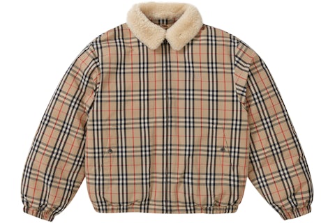 Supreme Burberry Shearling Collar Down Puffer Jacket Beige Men's